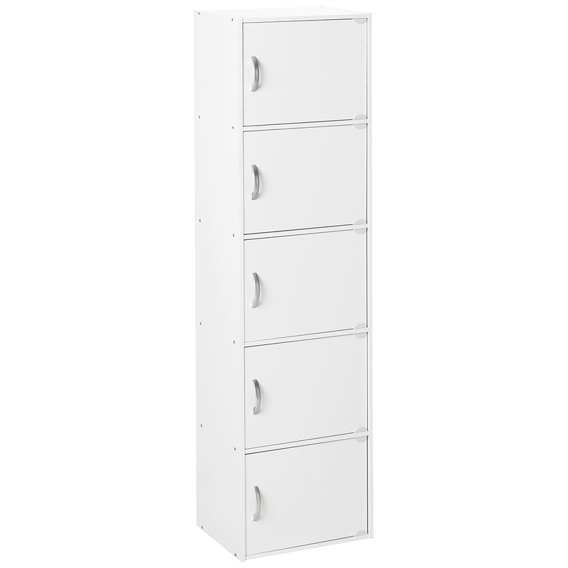 Pemberly Row 5 Shelf 5 Door Multi-Purpose Wood Bookcase in White Finish