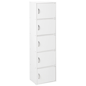 Pemberly Row 5 Shelf 5 Door Multi-Purpose Wood Bookcase in White Finish