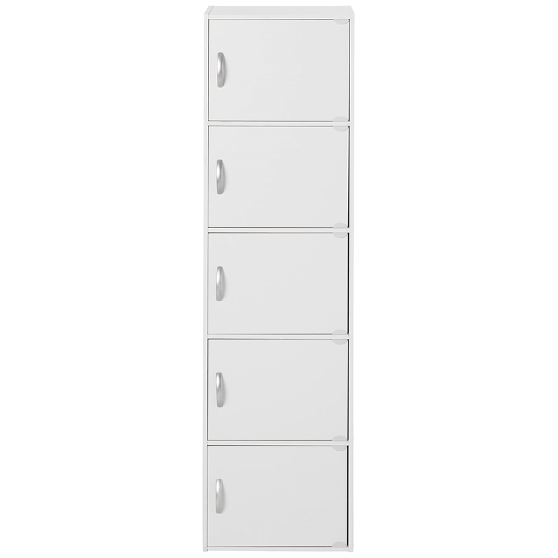 Pemberly Row 5 Shelf 5 Door Multi-Purpose Wood Bookcase in White Finish