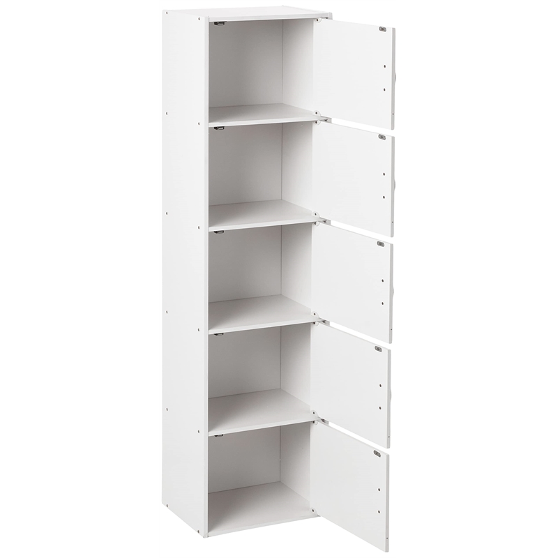 Pemberly Row 5 Shelf 5 Door Multi-Purpose Wood Bookcase in White Finish