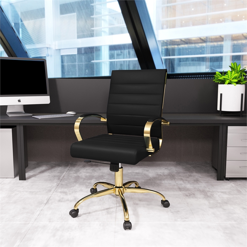 Pemberly Row Modern Adjustable Leather Office Chair in Black