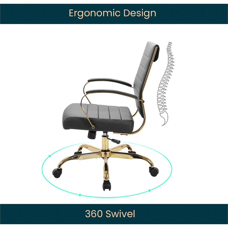Pemberly Row Modern Adjustable Leather Office Chair in Black