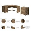 Pemberly Row 60W L Shaped Desk with File Cabinet in Reclaimed Pine