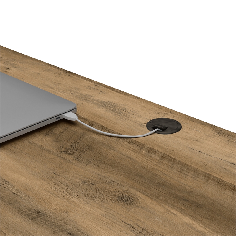 Pemberly Row 60W L Shaped Desk with File Cabinet in Reclaimed Pine