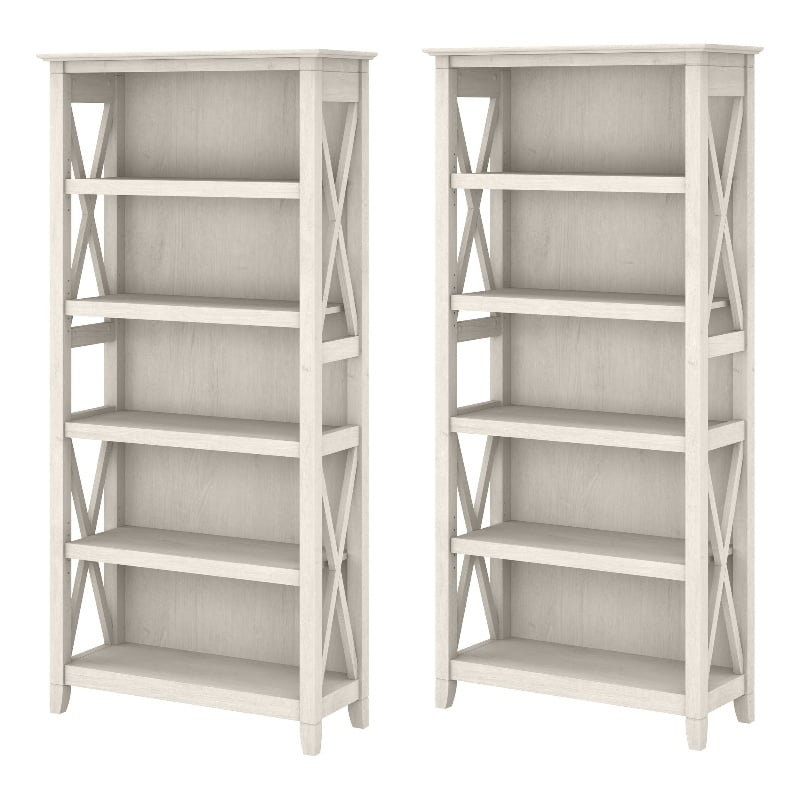 Pemberly Row 5 Shelf Bookcase Set of 2 in Linen White Oak - Engineered Wood