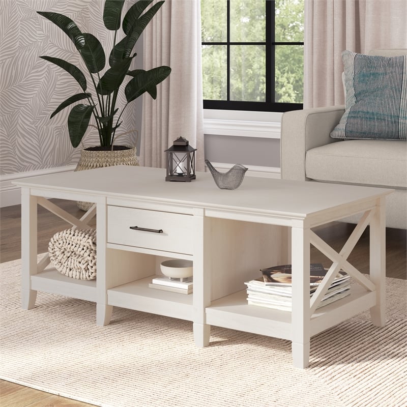 Pemberly Row Coffee Table with Storage in Linen White Oak - Engineered Wood