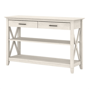 Pemberly Row Wood Console Table with Drawers and Shelves in Linen White