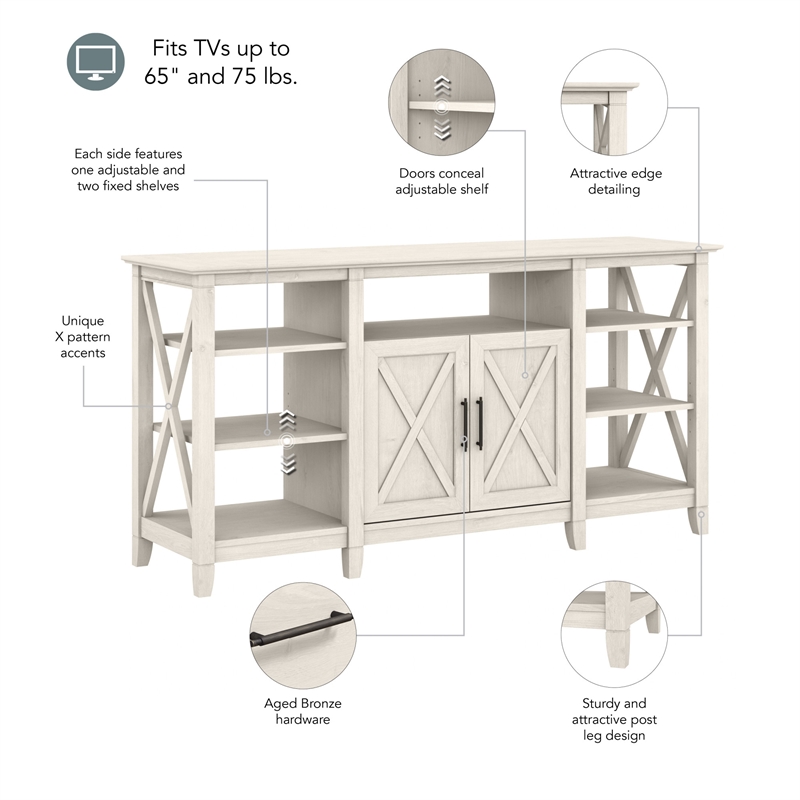 Pemberly Row Tall TV Stand for 65 Inch TV in Linen White Oak - Engineered Wood