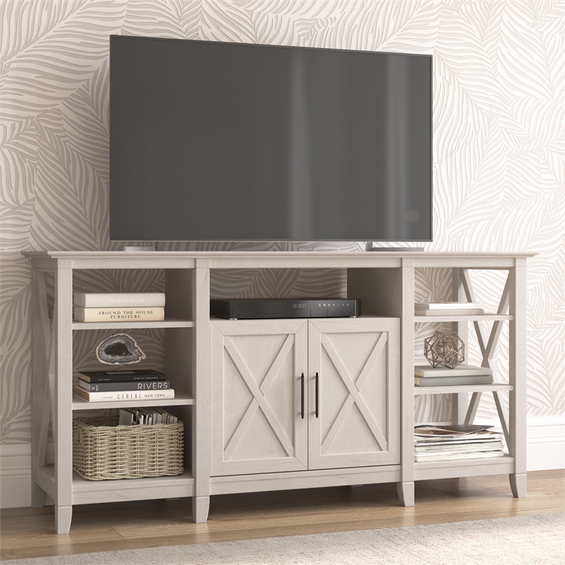 Pemberly Row Tall TV Stand for 65 Inch TV in Linen White Oak - Engineered Wood