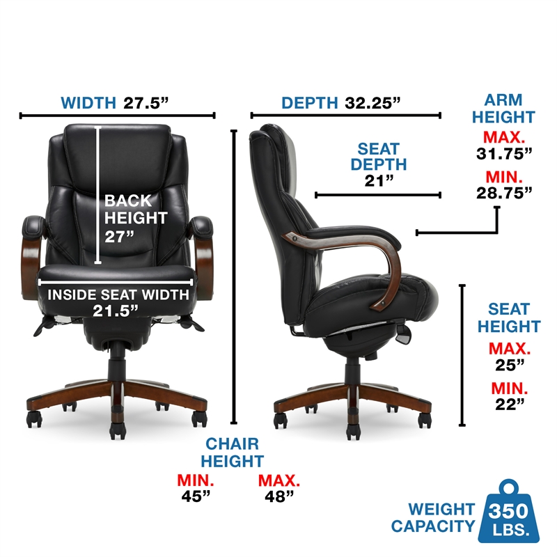 Pemberly Row Big & Tall Executive Office Chair Black Bonded Leather