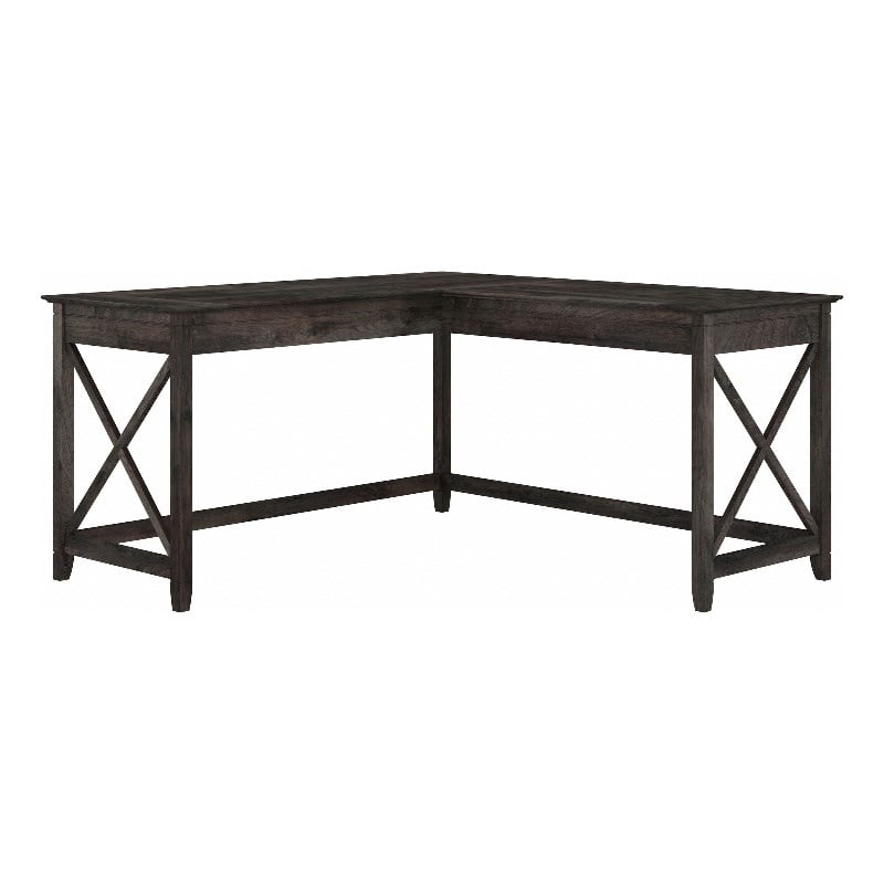 Pemberly Row 60W L Shaped Desk in Dark Gray Hickory - Engineered Wood