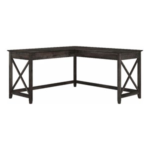 Pemberly Row 60W L Shaped Desk in Dark Gray Hickory - Engineered Wood