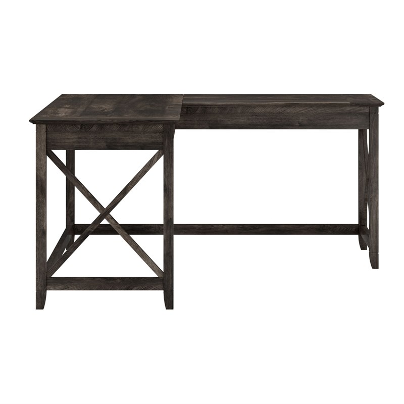 Pemberly Row 60W L Shaped Desk in Dark Gray Hickory - Engineered Wood