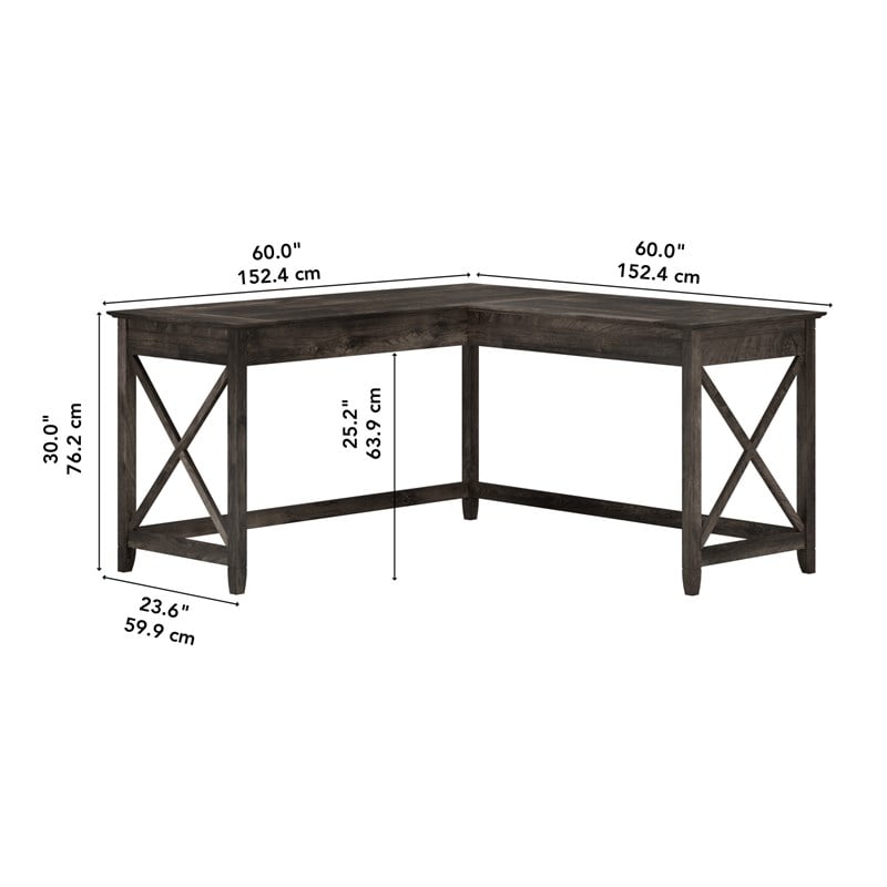 Pemberly Row 60W L Shaped Desk in Dark Gray Hickory - Engineered Wood