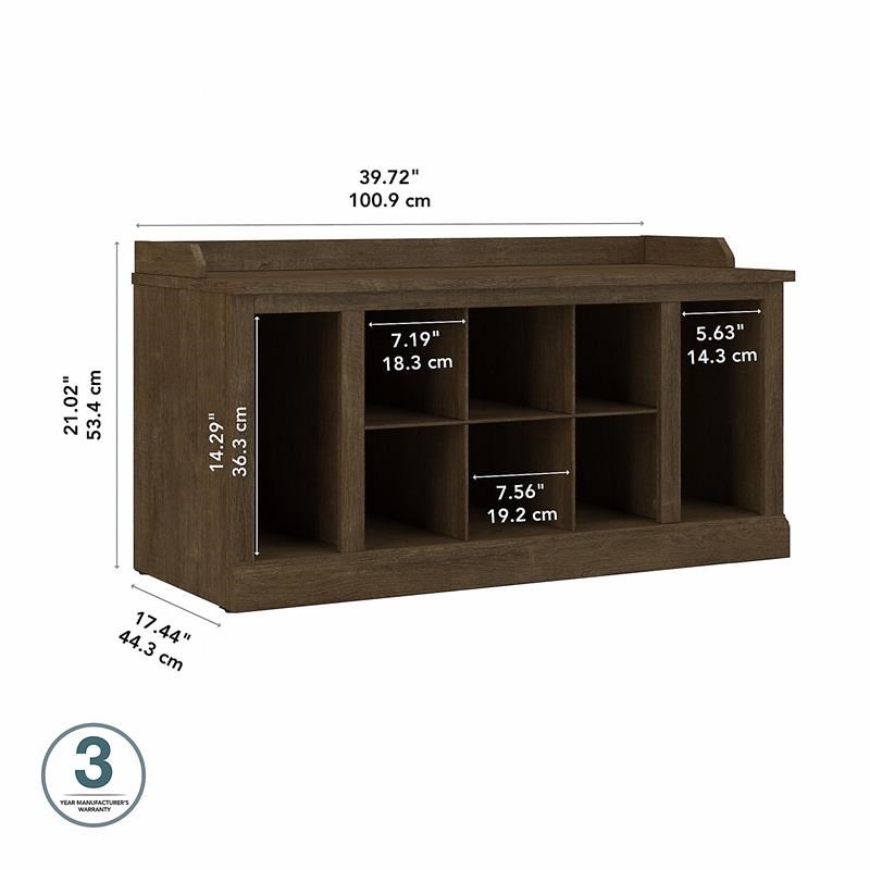 Pemberly Row 40W Shoe Storage Bench with Shelves in Ash Brown - Engineered Wood