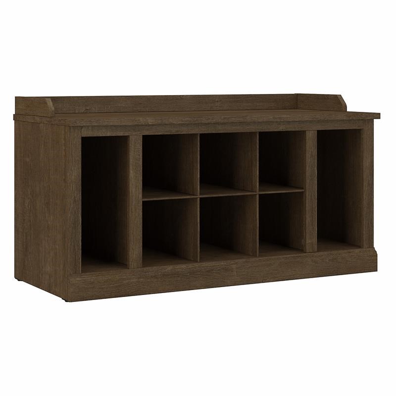 Pemberly Row 40W Shoe Storage Bench with Shelves in Ash Brown - Engineered Wood