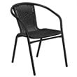 Pemberly Row Stackable Rattan Curved Back Dining Chair in Black (Set of 2)