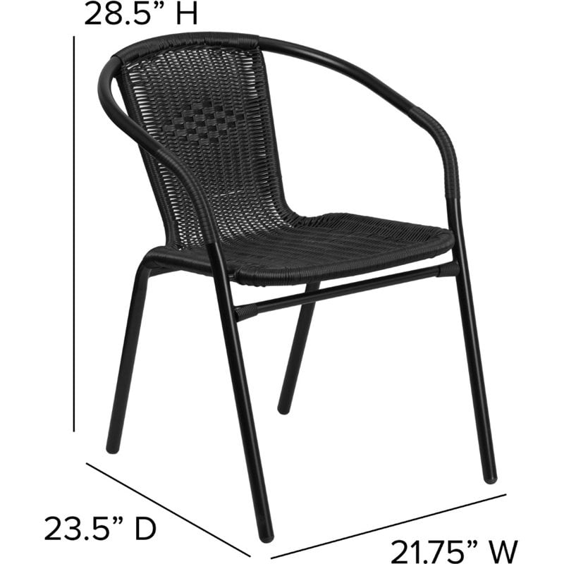 Pemberly Row Stackable Rattan Curved Back Dining Chair in Black (Set of 2)