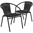 Pemberly Row Stackable Rattan Curved Back Dining Chair in Black (Set of 2)