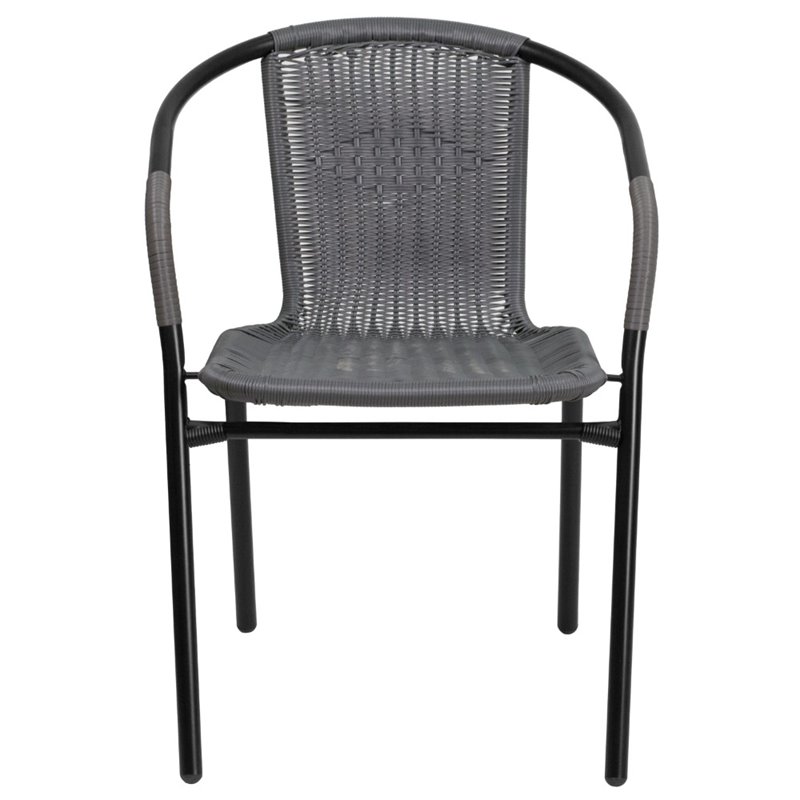 Pemberly Row Stackable Rattan Curved Back Dining Arm Chair in Gray (Set of 2)