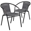 Pemberly Row Stackable Rattan Curved Back Dining Arm Chair in Gray (Set of 2)