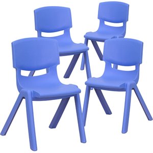 Pemberly Row 12&quot Plastic Stackable Preschool Chair in Blue (Set of 4)