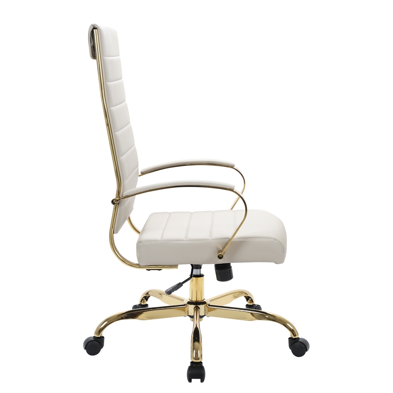 Pemberly Row High-Back Leather Office Chair With Gold Frame in Tan