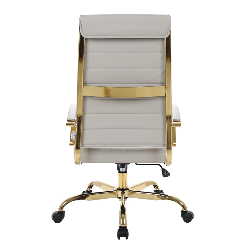 Pemberly Row High-Back Leather Office Chair With Gold Frame in Tan