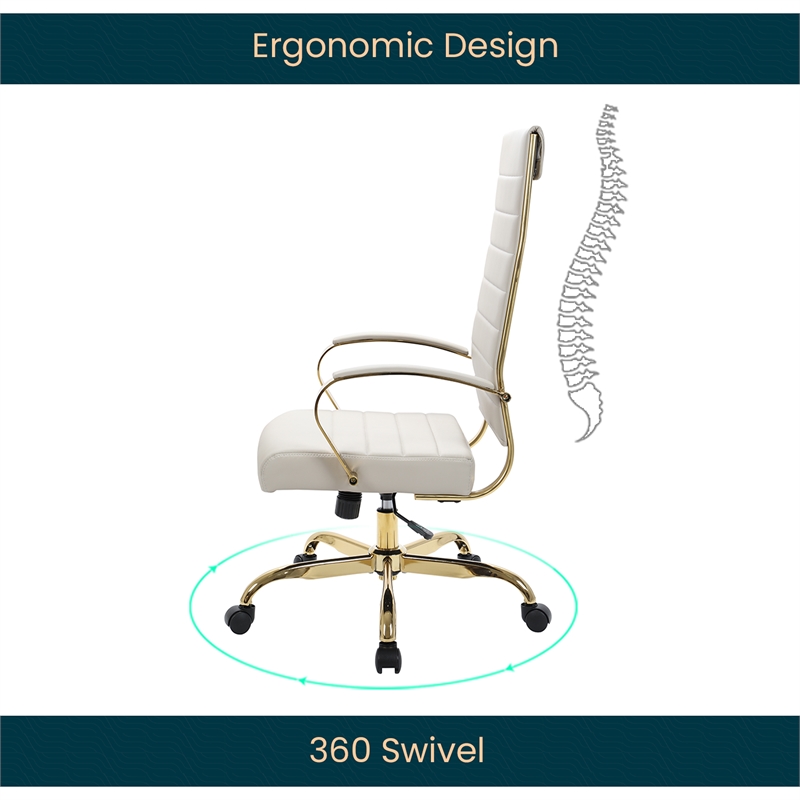 Pemberly Row High-Back Leather Office Chair With Gold Frame in Tan