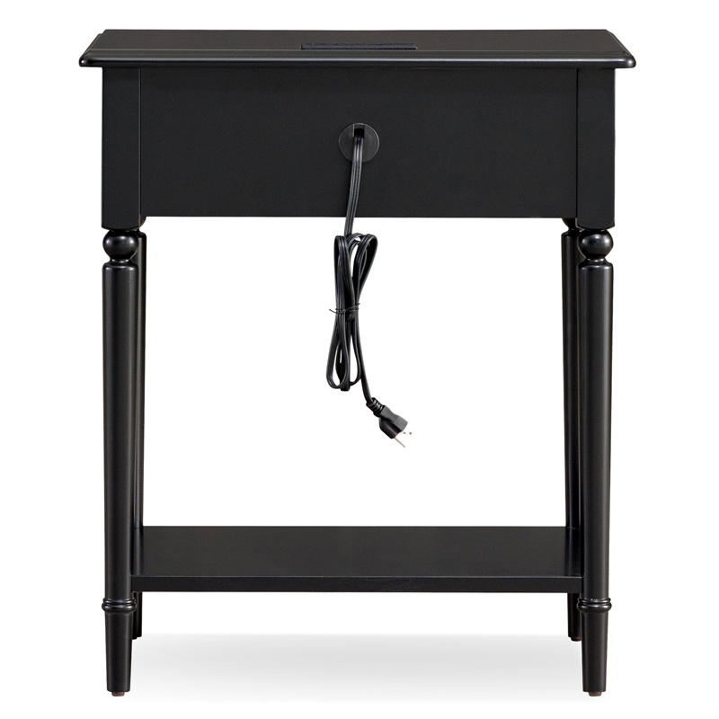 Pemberly Row Coastal Notions Wood Nightstand with AC / USB Charger in Black