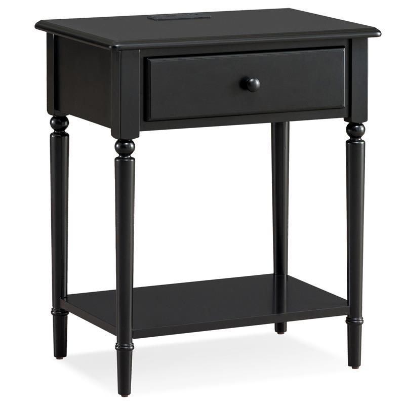 Pemberly Row Coastal Notions Wood Nightstand with AC / USB Charger in Black
