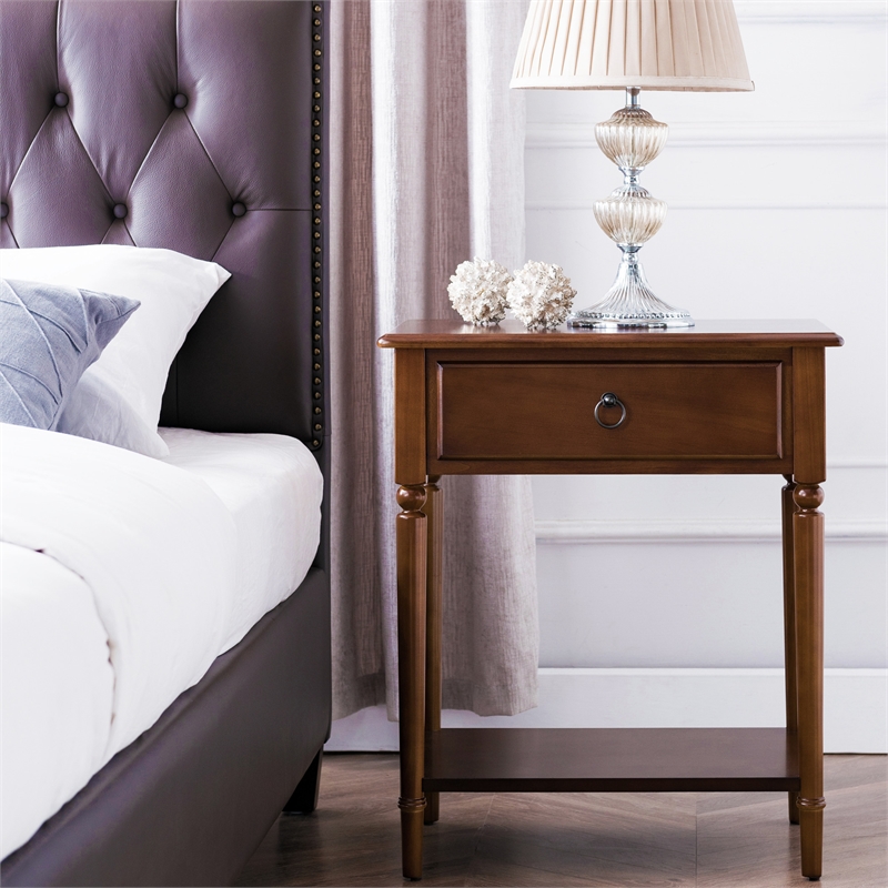 Pemberly Row Coastal Notions Wood Nightstand with AC / USB Charger in Oak