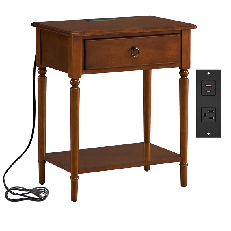 Pemberly Row Coastal Notions Wood Nightstand with AC / USB Charger in Oak