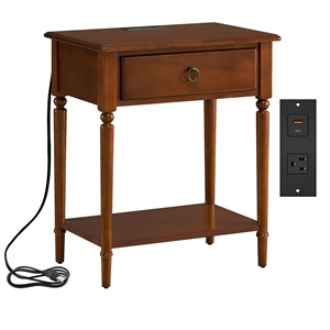 Pemberly Row Coastal Notions Wood Nightstand with AC / USB Charger in Oak