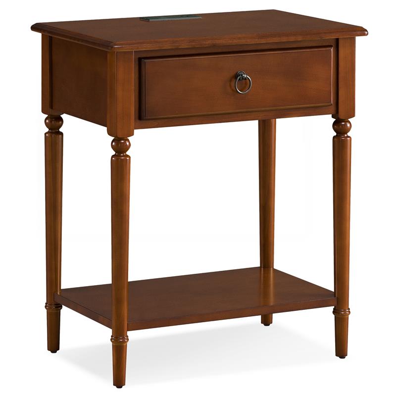 Pemberly Row Coastal Notions Wood Nightstand with AC / USB Charger in Oak