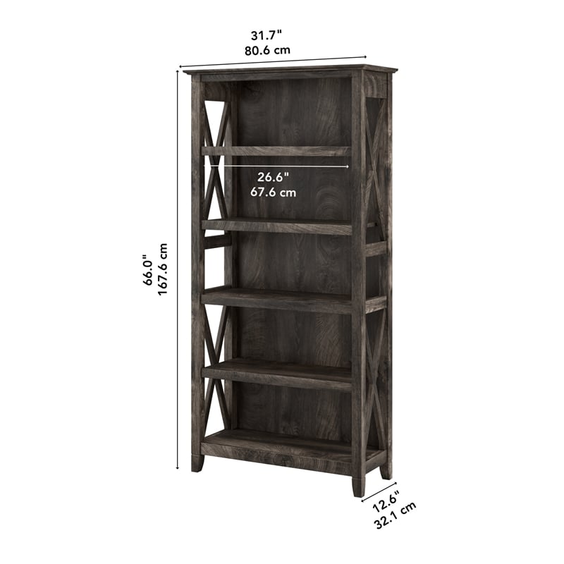 Pemberly Row Tall 5 Shelf Bookcase in Dark Gray Hickory - Engineered Wood