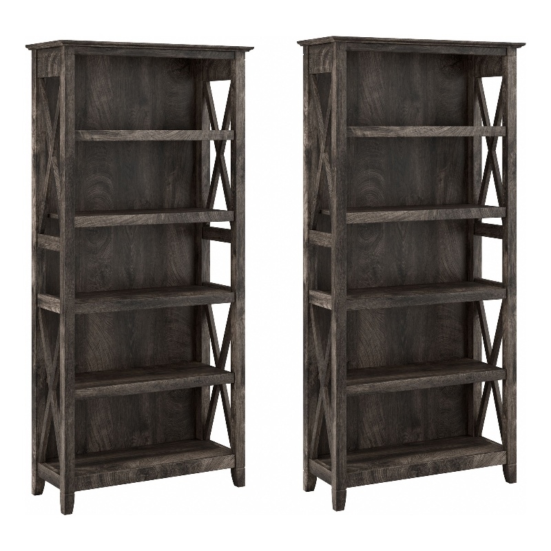 Pemberly Row 5 Shelf Bookcase Set in Dark Gray Hickory - Engineered Wood