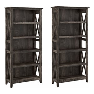 Pemberly Row 5 Shelf Bookcase Set in Dark Gray Hickory - Engineered Wood