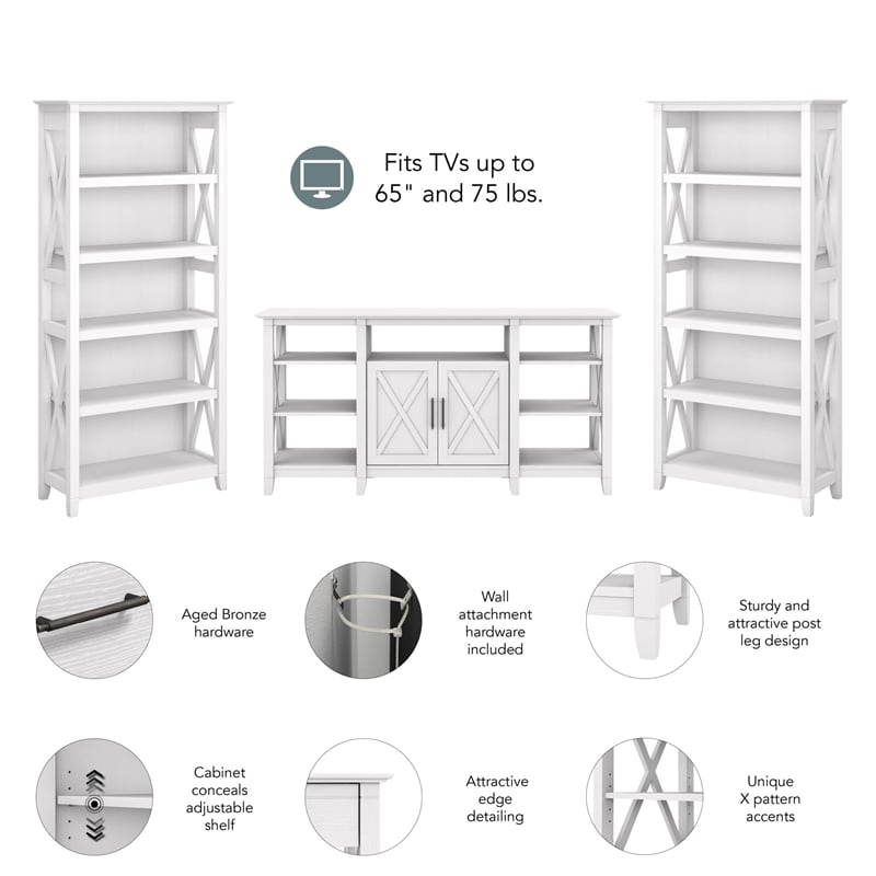 Pemberly Row Tall TV Stand with Bookcases in Pure White Oak - Engineered Wood