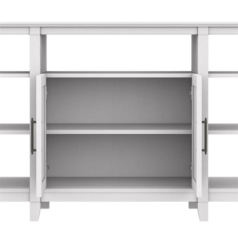 Pemberly Row Tall TV Stand with Bookcases in Pure White Oak - Engineered Wood
