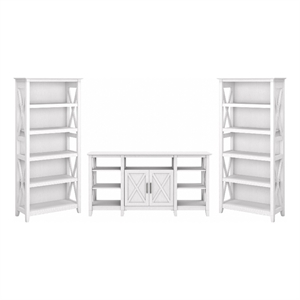 Pemberly Row Tall TV Stand with Bookcases in Pure White Oak - Engineered Wood