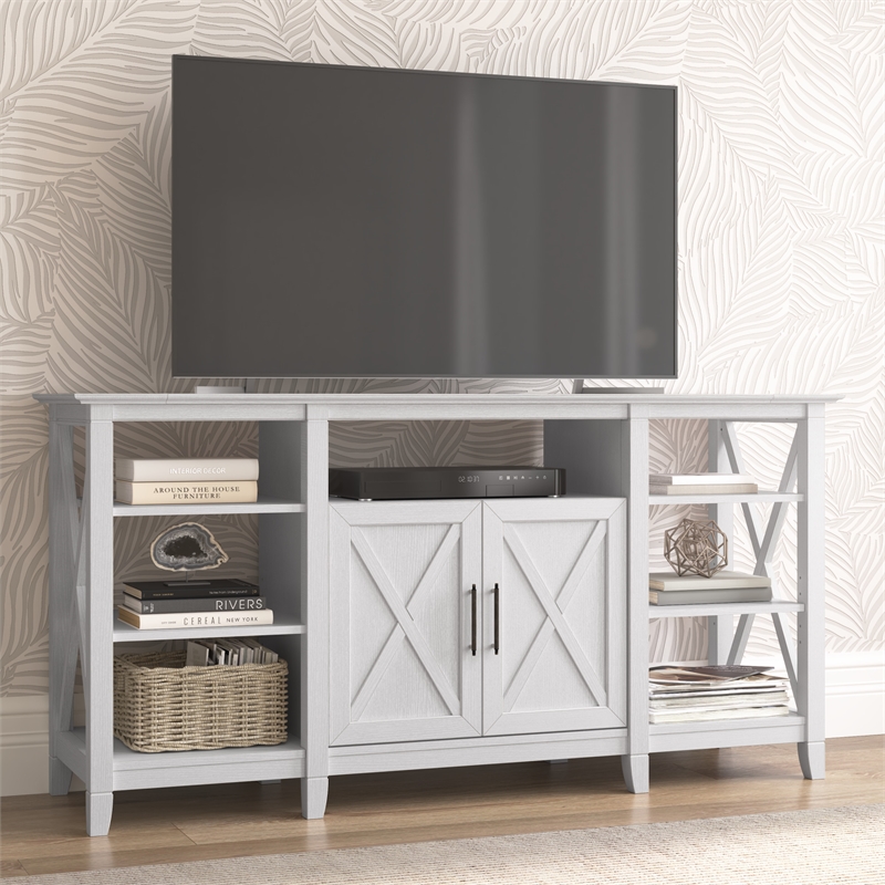 Pemberly Row Tall TV Stand for 65 Inch TV in Pure White Oak - Engineered Wood