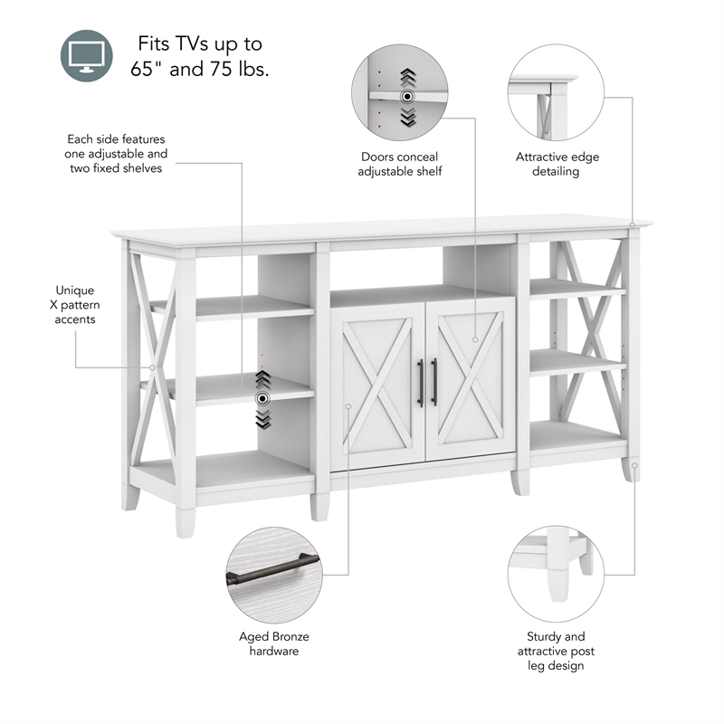 Pemberly Row Tall TV Stand for 65 Inch TV in Pure White Oak - Engineered Wood
