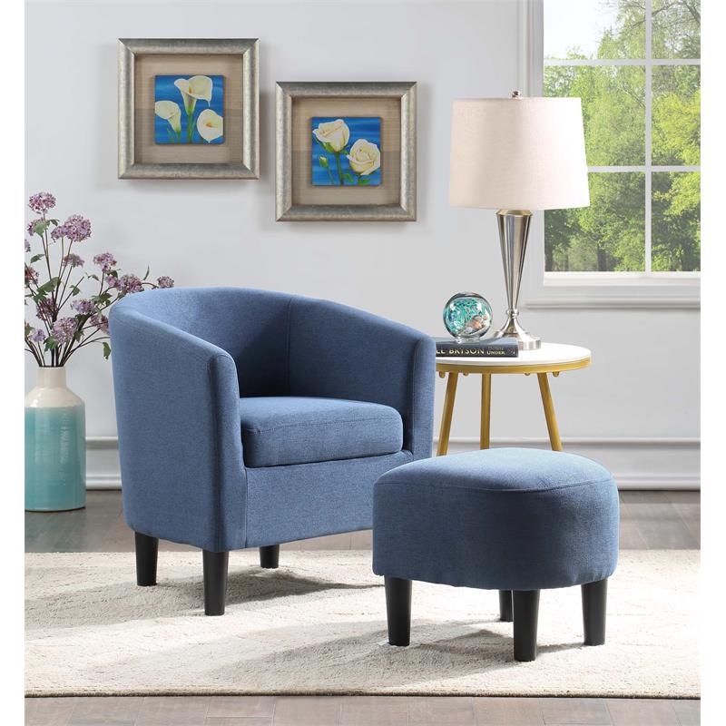 Pemberly Row Modern Accent Chair with Ottoman in Blue Fabric