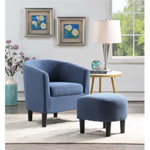 Pemberly Row Modern Accent Chair with Ottoman in Blue Fabric