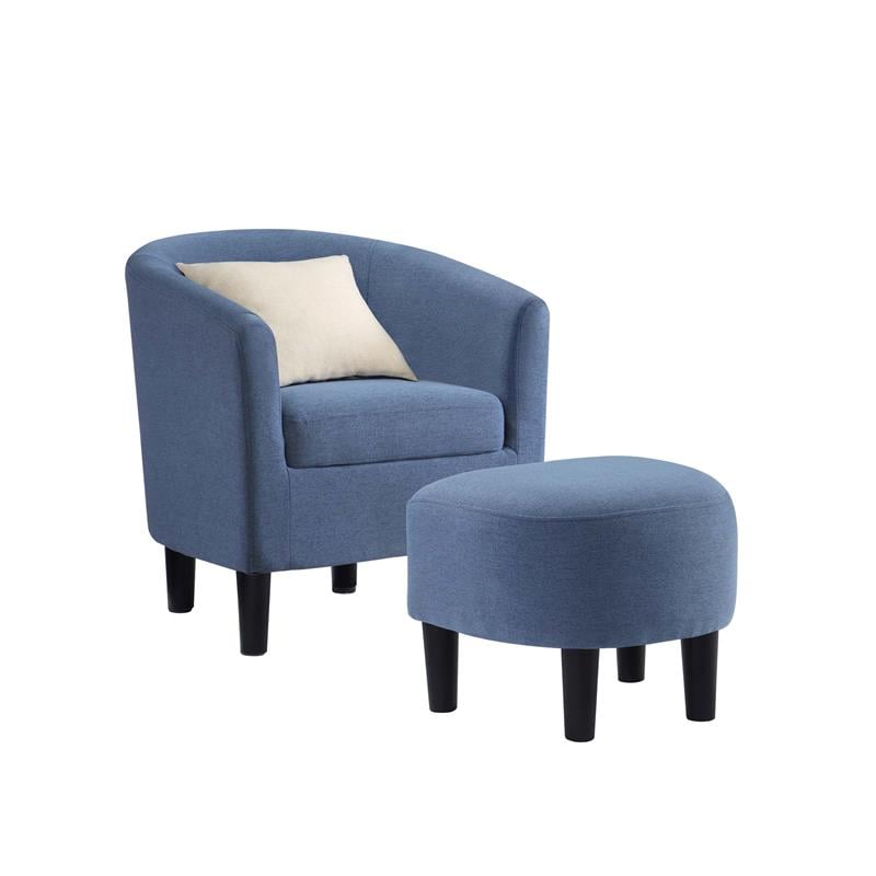 Pemberly Row Modern Accent Chair with Ottoman in Blue Fabric