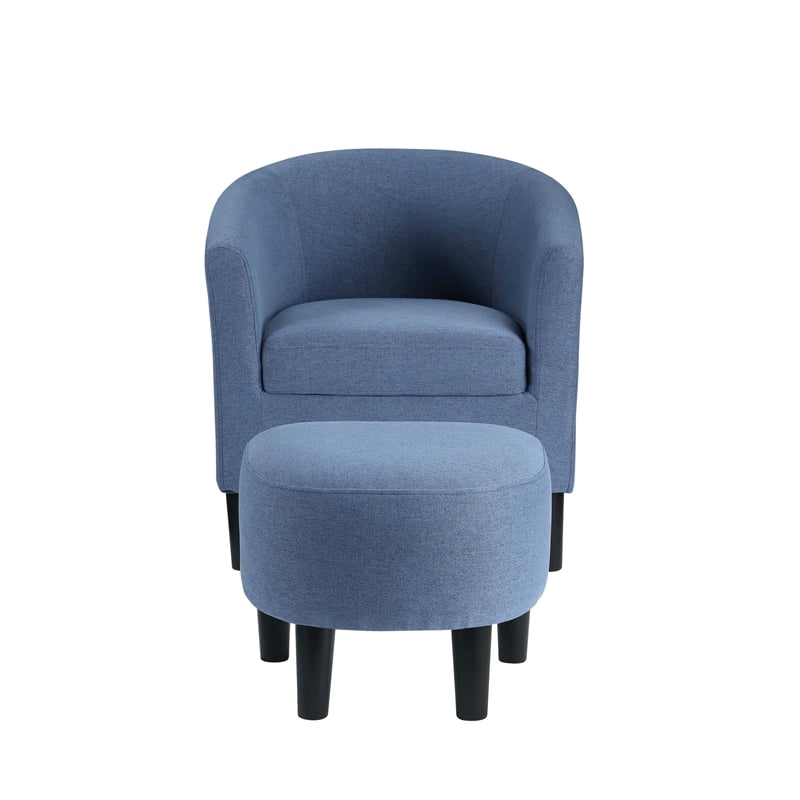 Pemberly Row Modern Accent Chair with Ottoman in Blue Fabric