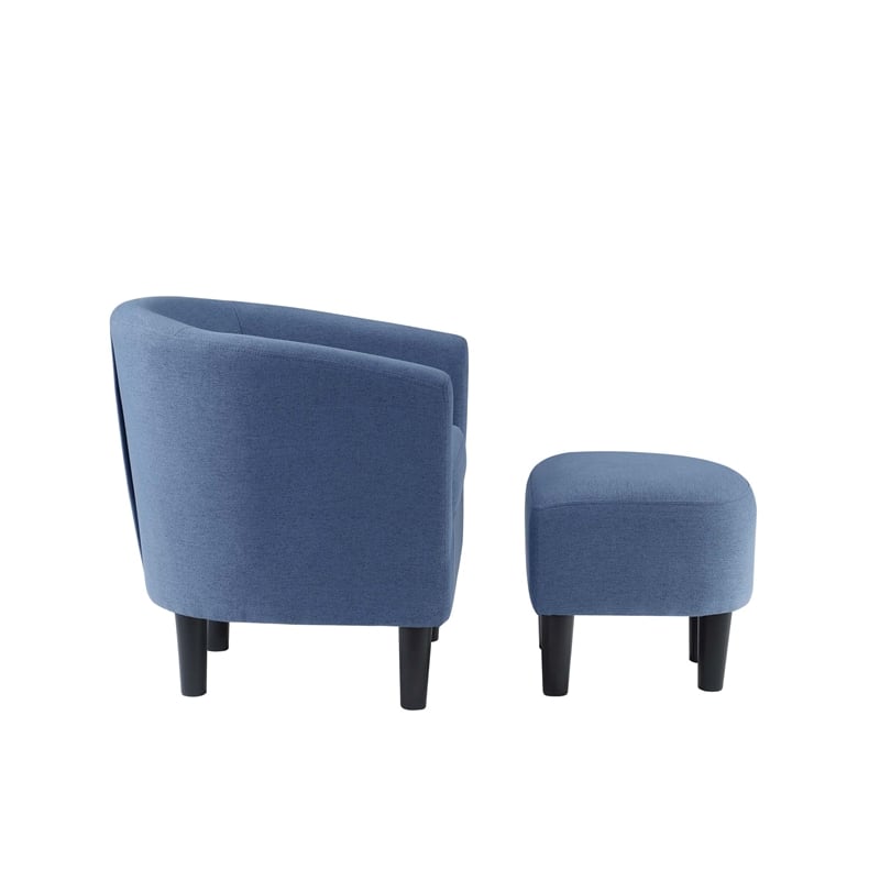 Pemberly Row Modern Accent Chair with Ottoman in Blue Fabric