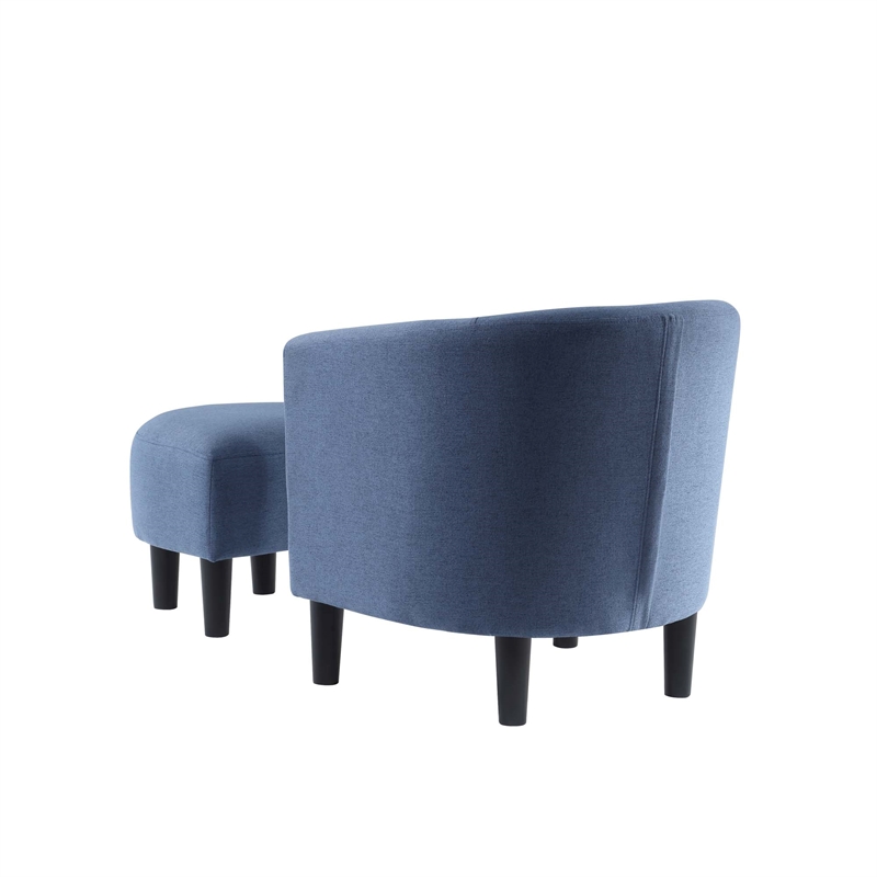 Pemberly Row Modern Accent Chair with Ottoman in Blue Fabric