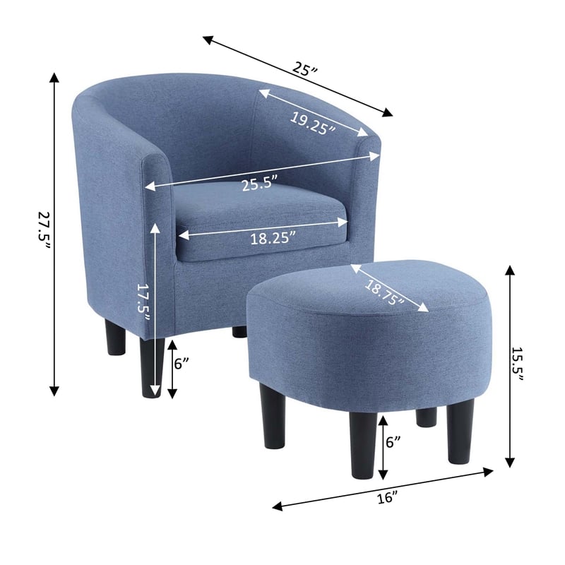 Pemberly Row Modern Accent Chair with Ottoman in Blue Fabric